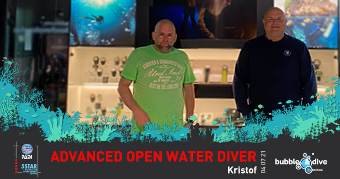 Proficiat Frederik met het behalen van je PADI Advanced Open Water Diver brevet Advanced Open Water Diver Kristof F