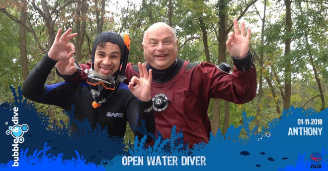 Proficiat Anthony met het behalen van je PADI Open Water Diver brevet!